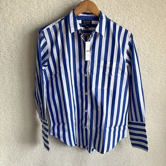 J Crew Garçon classic shirt in stripe cotton poplin Size 6 Blue White - Picture 2 of 9